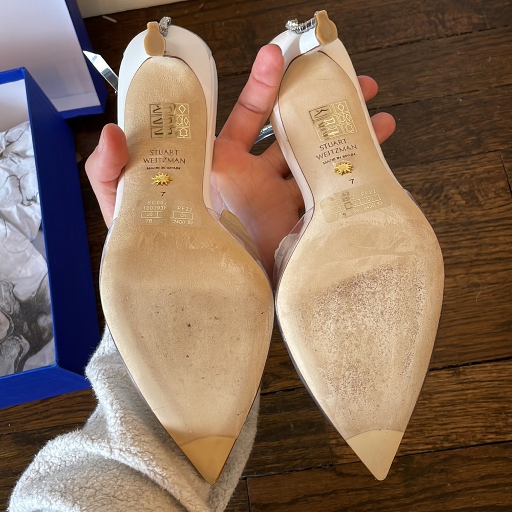 Stuart Weitzman Glam 100 Strap Pump in Clear & White Revolve size 7 - Picture 8 of 9